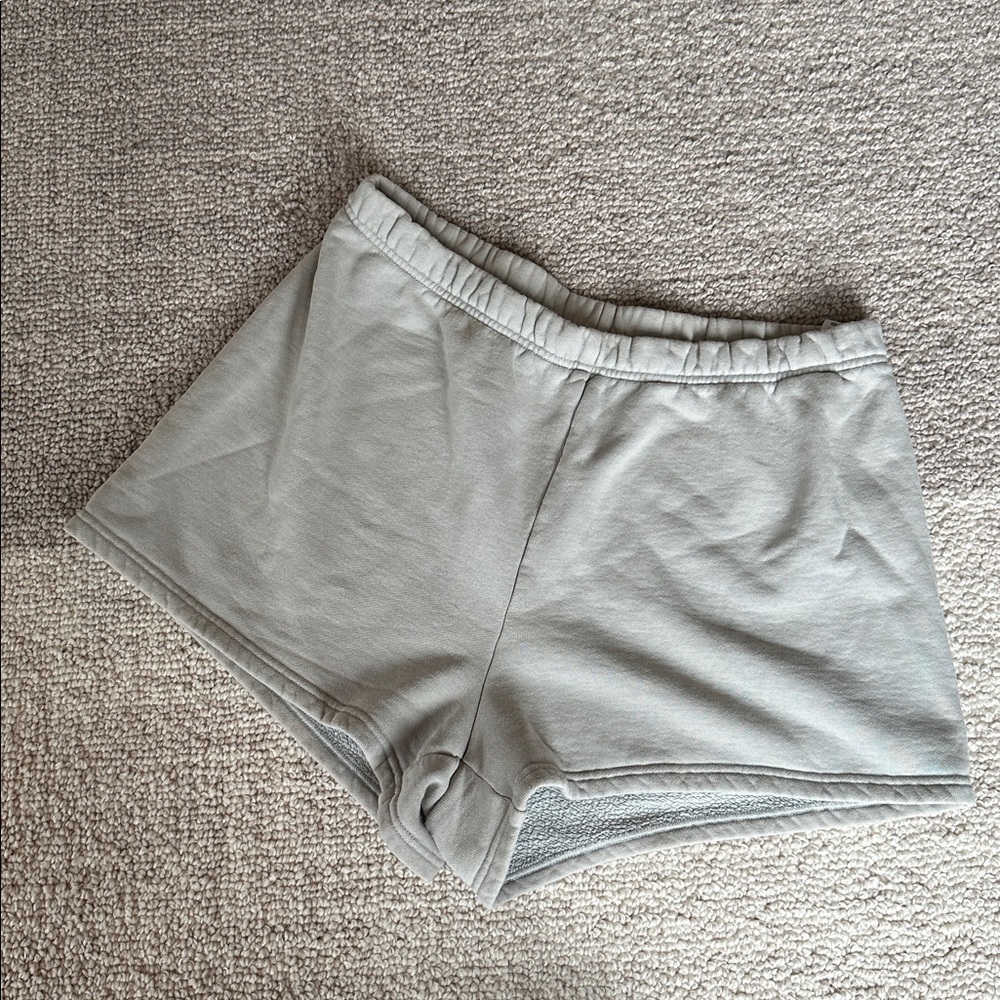 Aritzia TNA COZY FLEECE PERFECT HI-RISE 3" SWEATSHORT in Dusky Green